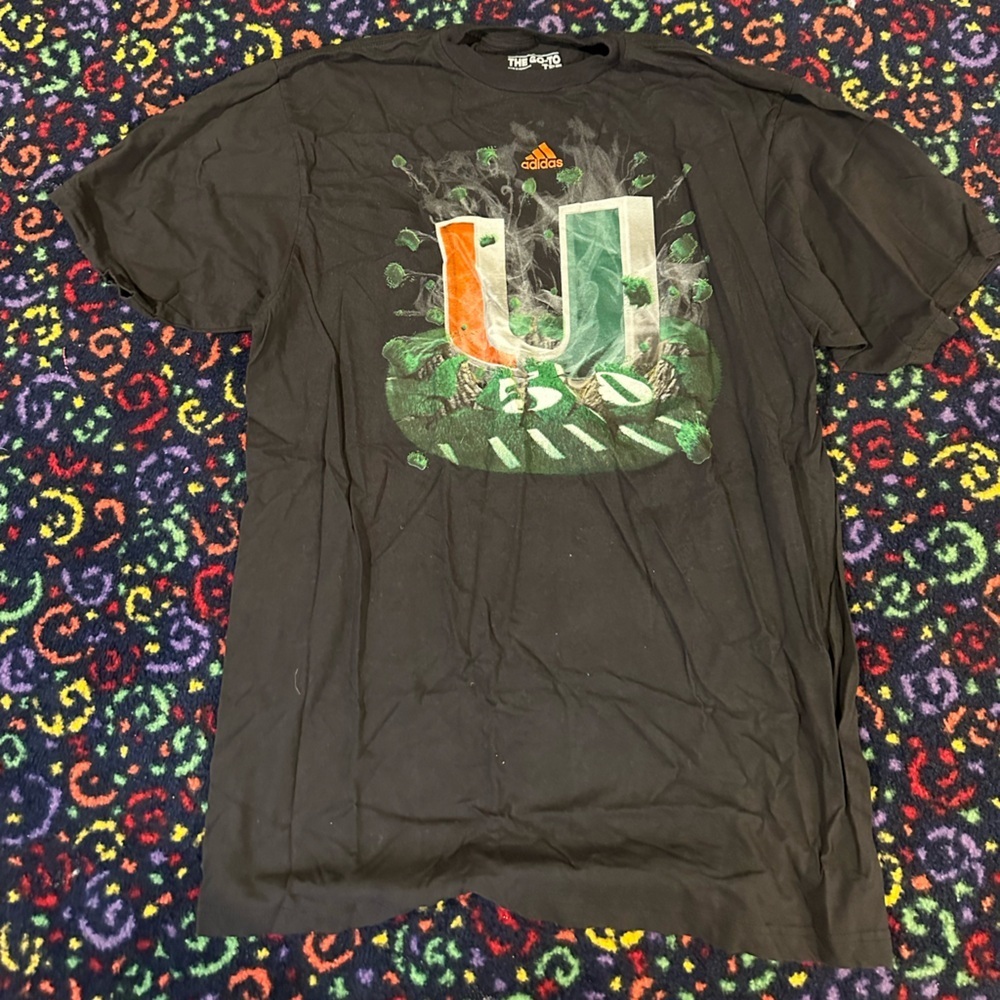 Adidas University of Miami Football T Shirt - Mens Large